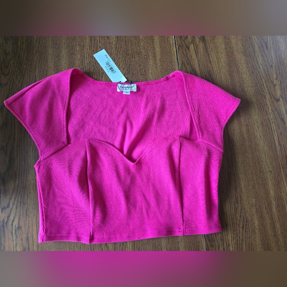 NWT The Drop Karsen Kimball Hot Pink Ribbed Sweetheart Neckline Crop Top Size L - Picture 4 of 8